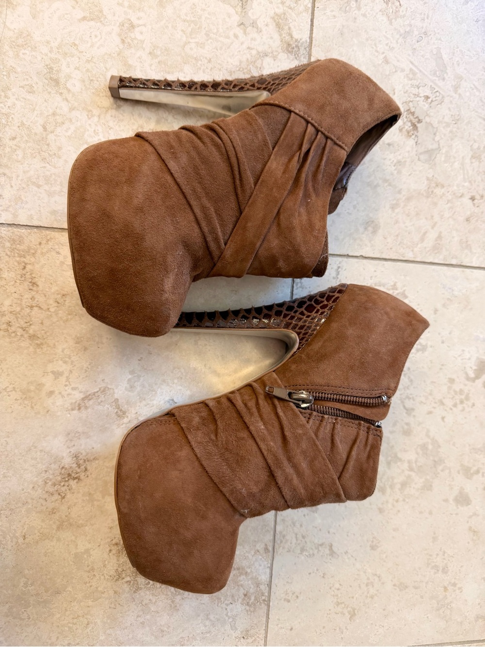 H by Halston Brown Suede Platform Ankle Booties